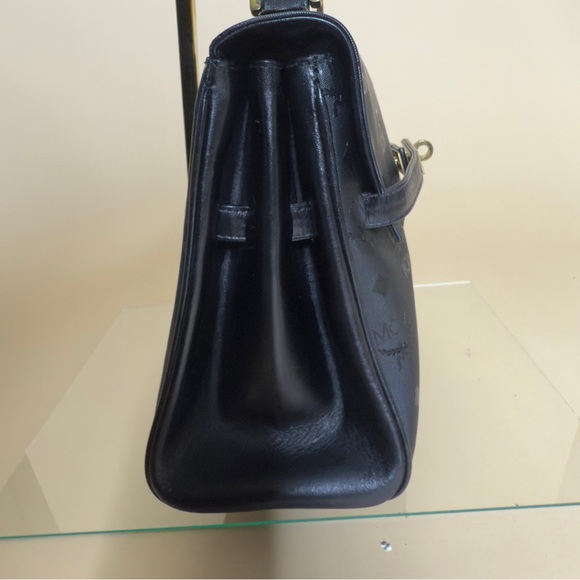 MCM Black Monogram Gold Hardware Box Kelly Top Handle Satchel Bag - Picture 4 of 15